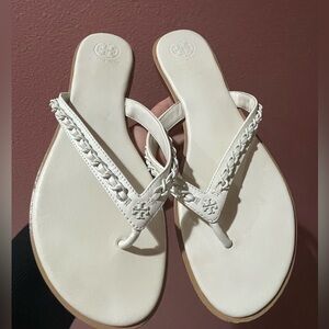 Tory Burch White Chain Detail Sandals.